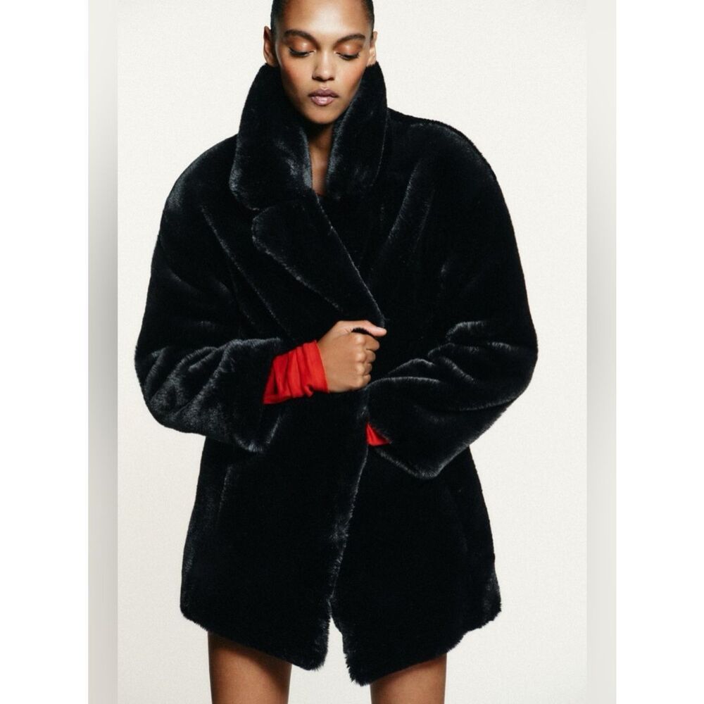 ZARA FAUX FUR COAT NEW - Picture 2 of 9